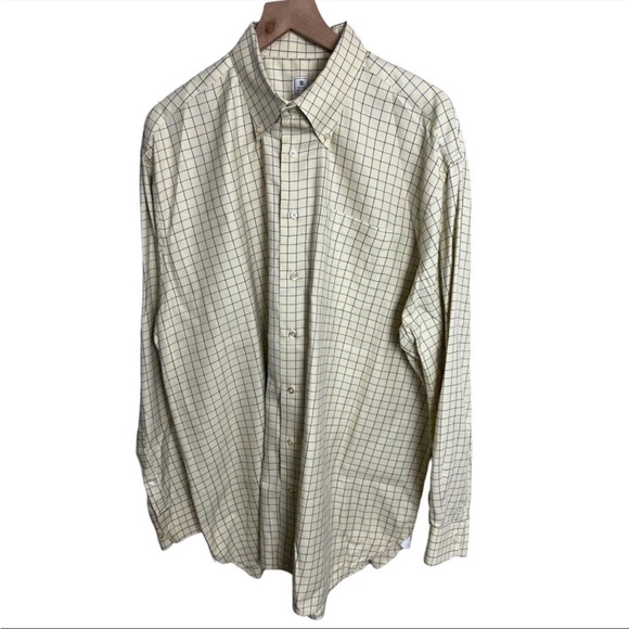 Peter Millar Mens Yellow Blue Check Button Down Long Sleeve Shirt Size XL - Picture 1 of 6